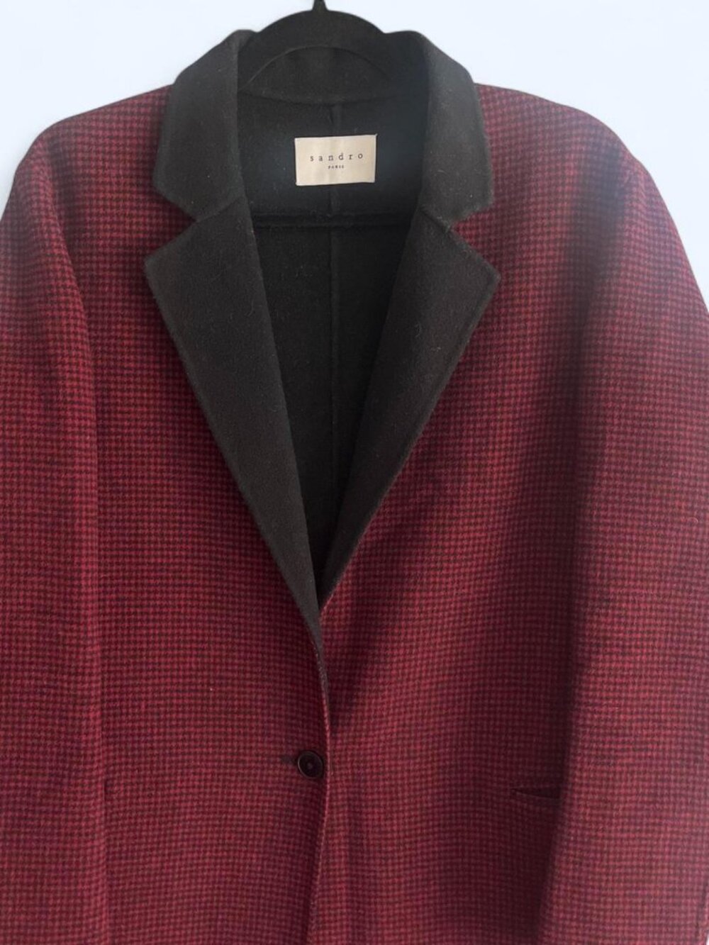 Sandro Burgundy super light wool coat with black collar  Size 2 / medium - Picture 6 of 6